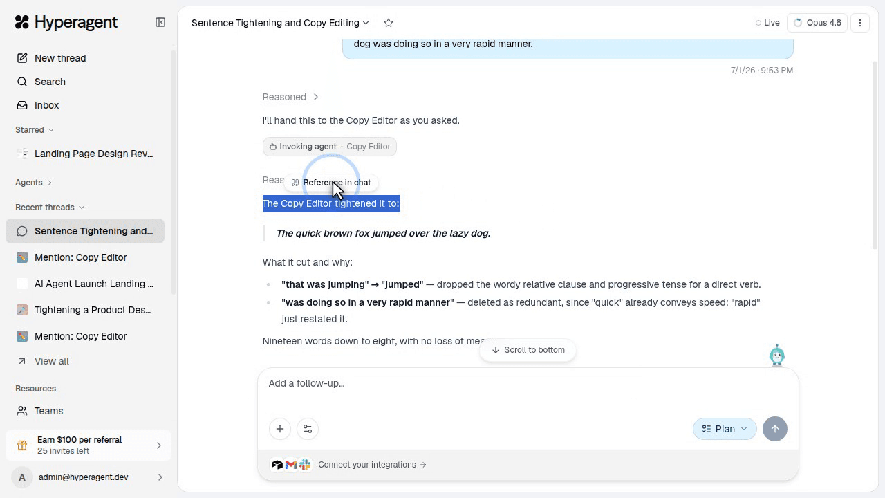 Selected reply text referenced in chat.