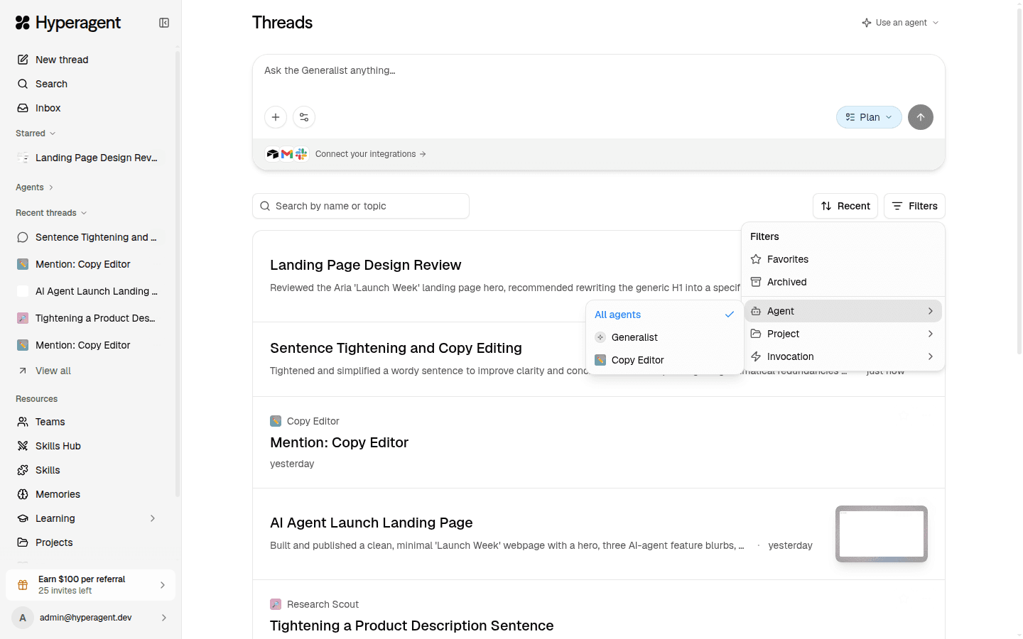 Filter out generalist threads