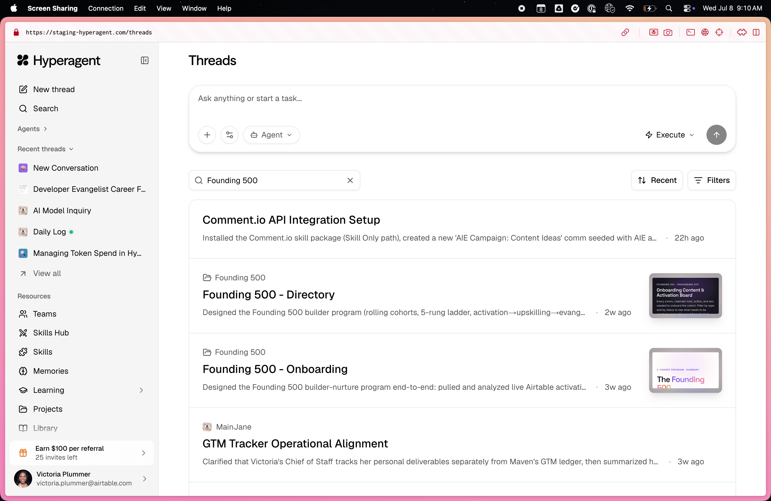 Search inside threads