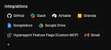 Agent Integrations list with a connected Custom MCP server.