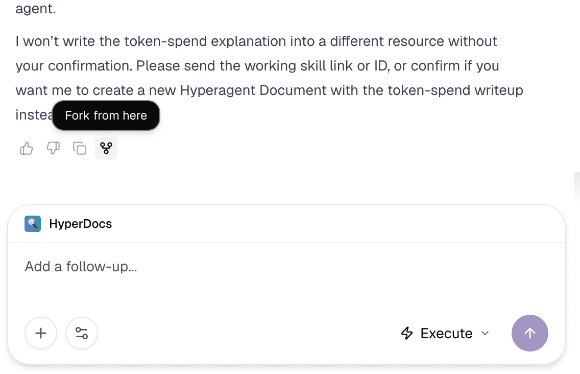 Fork from here action on a message.
