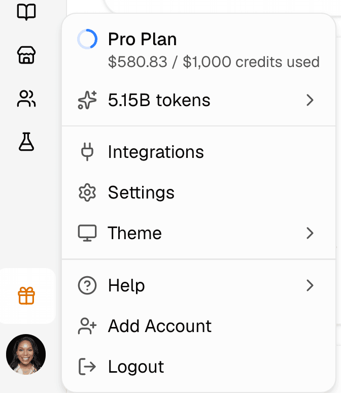 Profile menu with the Settings option highlighted.