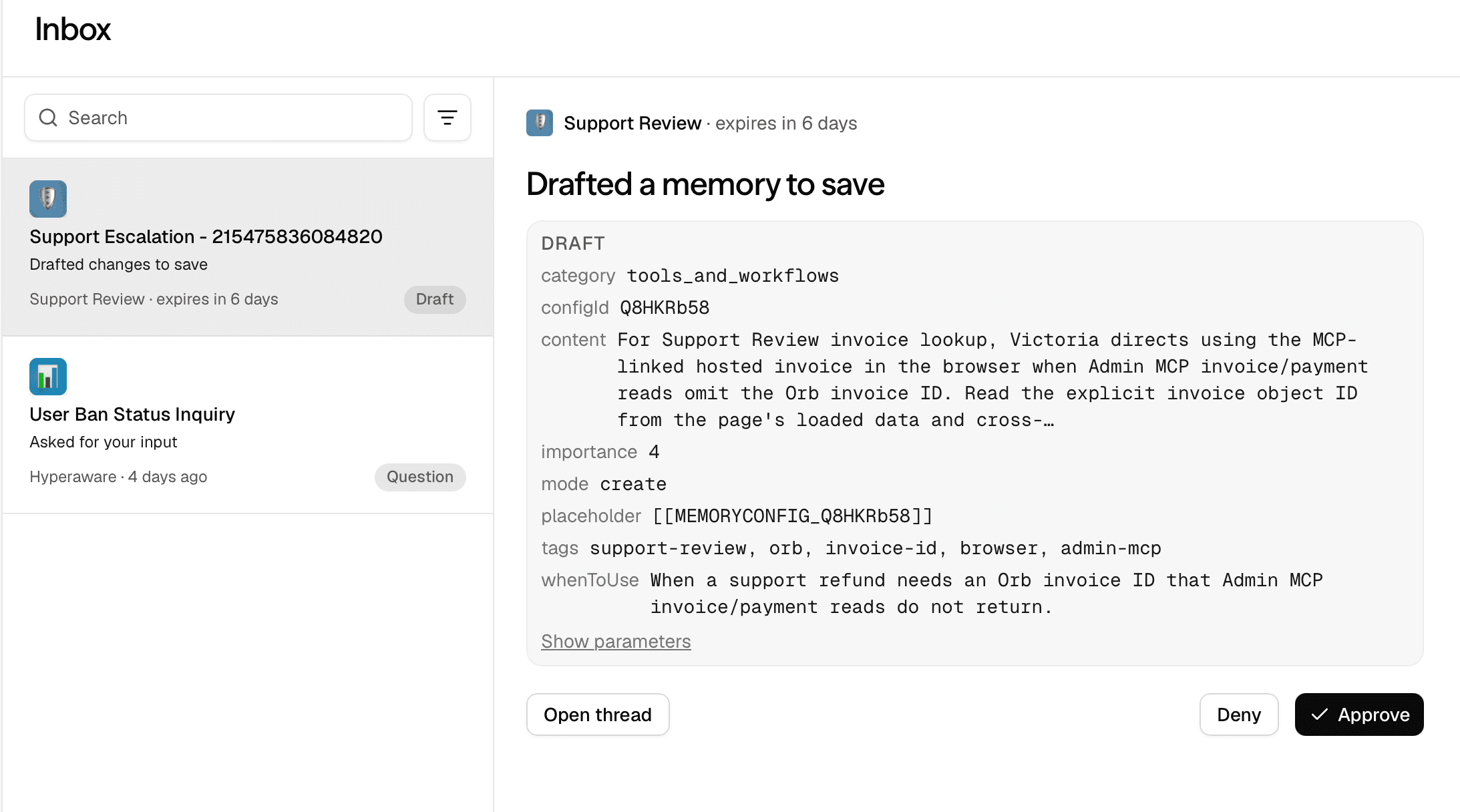 The Inbox view in a workspace.