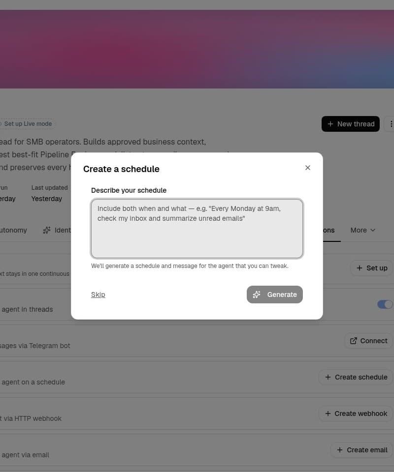 Schedule setup as an example first invocation.