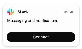 The Slack card in Settings → Integrations, with a Connect button.