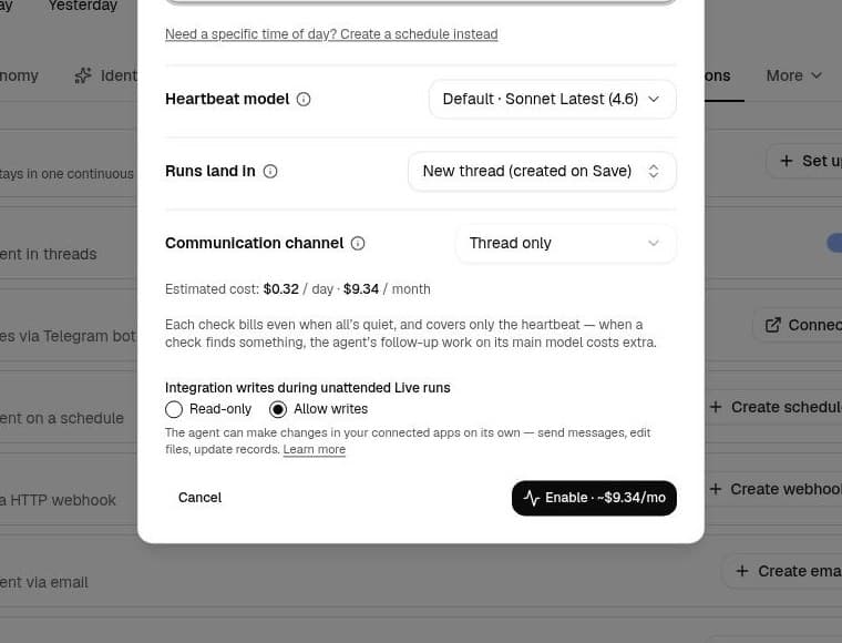 Integration writes during unattended Live runs: Read-only or Allow writes.