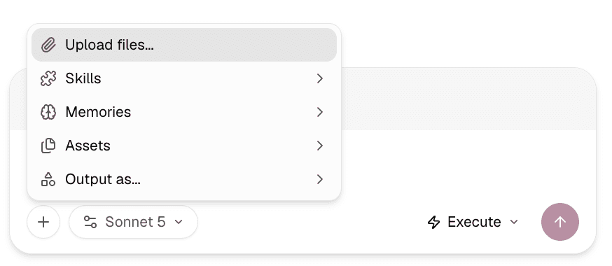 Upload files to the thread for the agent to inspect and use.