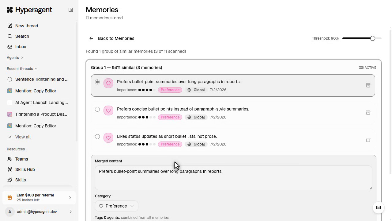 Dedupe memories
