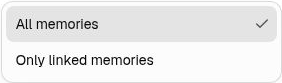 An agent's knowledge-read menu offers All memories and Only linked memories.
