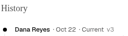 The History heading and current version's editor, date and version number.