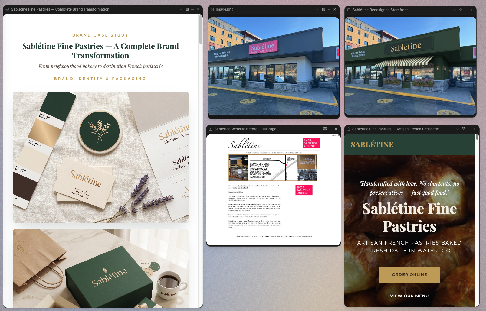 Sablétine Fine Pastries brand identity, packaging, and storefront redesign